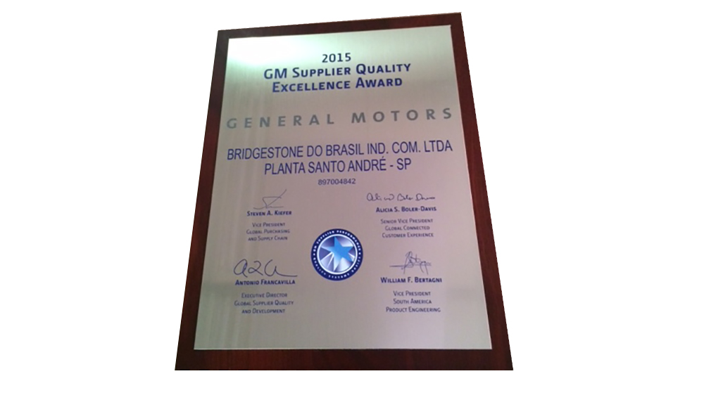 Bridgestone Brazil receives Supplier Quality Excellence Award