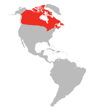 Carte avec les États-Unis et le Canada mis en évidence