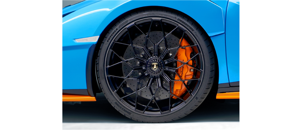 bridgestone tire on blue Lamborghini