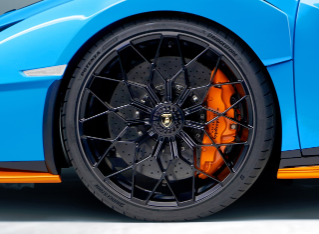 blue Lamborghini with Bridgestone Tire