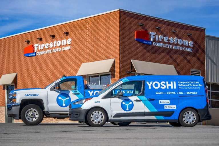 Yoshi van outside of Firestone Complete Auto Care store