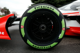 Firestone Firehawk tire on the front of INDYCAR