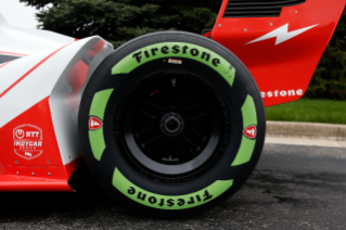 Firestone Firehawk tire on the front  of INDYCAR