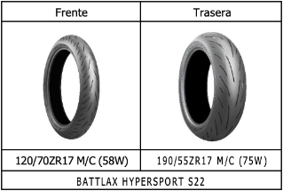 Llantas frente y trasera de motocicleta Bridgestone tabla