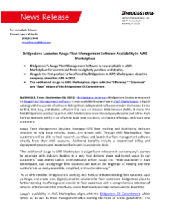 Bridgestone Launches Azuga Fleet Management Software Availability in AWS Marketplace Press Release