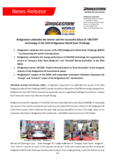 Bridgestone celebrates the winner and the successful debut of ENLITEN® technology in the 2023 Bridgestone World Solar Challenge Press Release