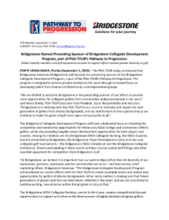 Bridgestone Named Presenting Sponsor of Bridgestone Collegiate Development Program, part of PGA TOUR’s Pathway to Progression Press Release