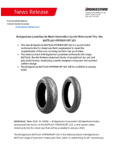 Bridgestone Launches its Next-Generation Sports Motorcycle Tire, the BATTLAX HYPERSPORT S23 Press Release