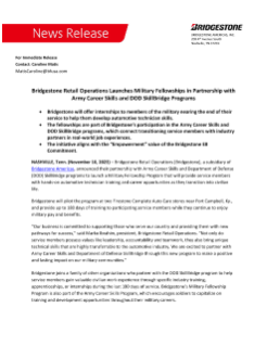 Bridgestone Retail Operations Launches Military Fellowships in Partnership with Army Career Skills and DOD SkillBridge Programs Press Release