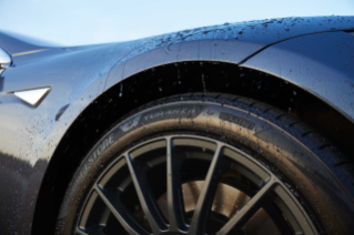 Close up of Bridgestone Turanza EV sidewall in the rain