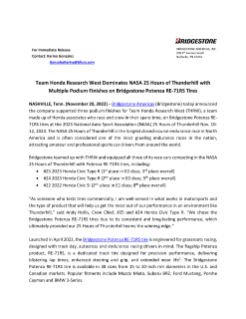 Team Honda Research West Dominates NASA 25 Hours of Thunderhill with Multiple Podium Finishes on Bridgestone Potenza RE-71RS Tires Press Release