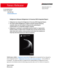 Bridgestone Releases Bridgestone 3.0 Journey 2023 Integrated Report  Press Release