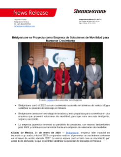 Bridgestone cerró el 2022 con un crecimiento sostenido en términos de ventas y logra solidificar su posición de liderazgo en México.