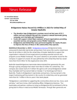 Bridgestone Raises Record $2.4 Million in 2023 for United Way of Greater Nashville Press Release