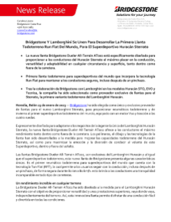 La nueva llanta Bridgestone Dueler All-Terrain AT002 está específicamente diseñada para proporcionar a los conductores del Huracán Sterrato el máximo placer en la conducción, versatilidad y adaptabilidad en cualquier circunstancia y superficie, tanto dentro como fuera de la carretera.