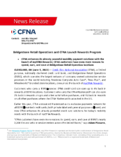 Bridgestone Retail Operations and CFNA Launch Rewards Program Press Release