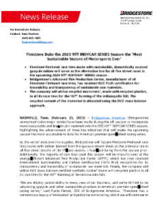 Firestone Dubs the 2023 NTT INDYCAR SERIES Season the Most Sustainable Season of Motorsports Ever press release