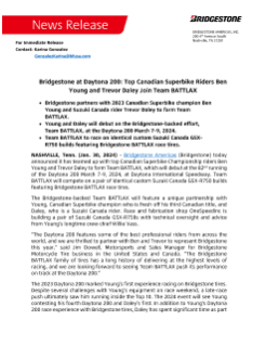 Bridgestone at Daytona 200: Top Canadian Superbike Riders Ben Young and Trevor Daley Join Team BATTLAX Press Release
