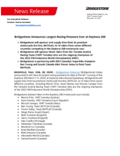 Bridgestone Announces Largest Racing Presence Ever at Daytona 200 Press Release
