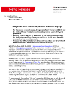 Bridgestone Retail Donates 54,000 Trees in Annual Campaign Press Release