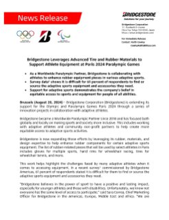 Bridgestone Leverages Advanced Tire and Rubber Materials to Support Athlete Equipment at Paris 2024 Paralympic Games Press Release