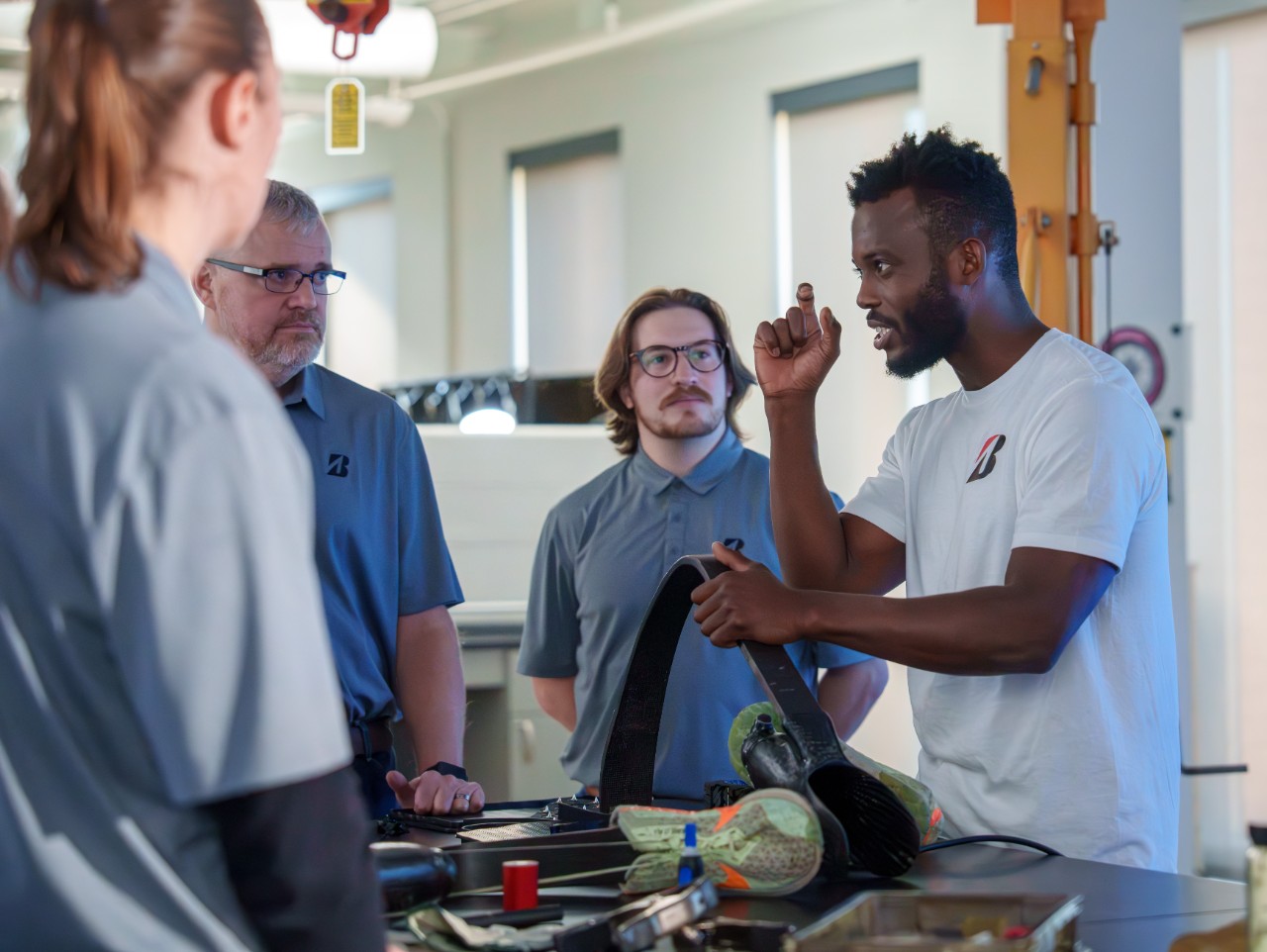 Paralympian Blake Leeper has been working with Bridgestone engineers to help design rubber equipment prosthetic running blades.