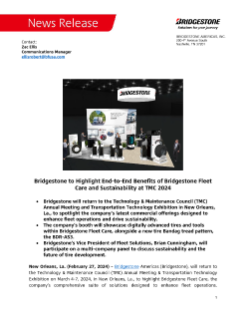 Bridgestone to Highlight End-to-End Benefits of Bridgestone Fleet Care and Sustainability at TMC 2024 Press Release