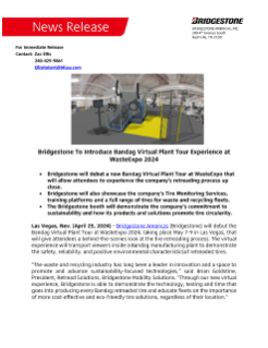 Bridgestone To Introduce Bandag Virtual Plant Tour Experience at WasteExpo 2024 Press Release