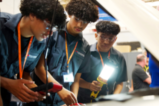 Students participating in a Bridgestone automotive training program