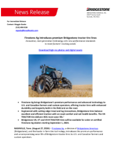 Firestone Ag introduces premium Bridgestone tractor tire lines Press Release