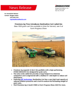 Firestone Ag Tires introduces Destination Cart radial tire Press Release