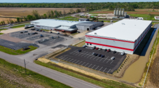Exterior, aerial photo of Firestone Airide's manufacturing and distribution plant located in Dyersburg, Tennessee.