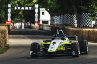 The driverless IAC car heads out from the starting line at the Goodwood Hillclimb.