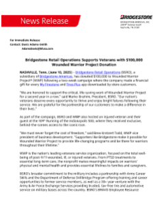 Press release detailing Bridgestone Retail Operation's campaign supporting Wounded Warrior Project.
