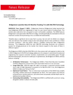 Bridgestone Launches New All-Weather Trucking Tire with ENLITEN Technology Press Release