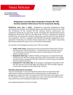 Bridgestone Launches Next-Generation Potenza RE-71RZ Extreme Summer Performance Tire for Grassroots Racing Press Release