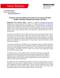 Firestone Launches Affinity AS Touring Tire to Enhance the Ride Quality, Handling of Mainstream Sedans and CUVs Press Release