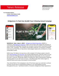 Bridgestone To Plant Over 86,800 Trees Following Annual Campaign Press Release