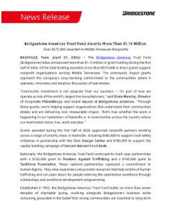 Bridgestone Americas Trust Fund Awards More Than $1.13 Million Press Release