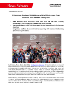 Bridgestone-Equipped BMW Motorrad World Endurance Team Crowned 2026 FIM EWC Champions Press Release