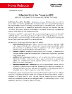 Bridgestone Unveils New Potenza Sport EVO Press Release