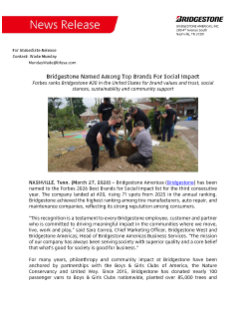 Bridgestone Named Among Top Brands For Social Impact Press Release