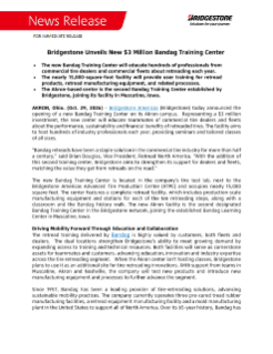 Bridgestone Unveils New $3 Million Bandag Training Center Press Release