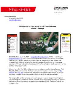 Bridgestone To Plant Nearly 59,000 Trees Following Annual Campaign Press Release