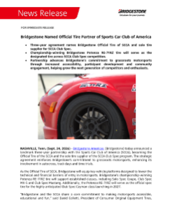 Bridgestone Named Official Tire Partner of Sports Car Club of America Press Release