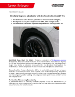 Official announcement of the new Firestone Destination LE4 highway touring tire, the next generation of Firestone’s best-selling tire.